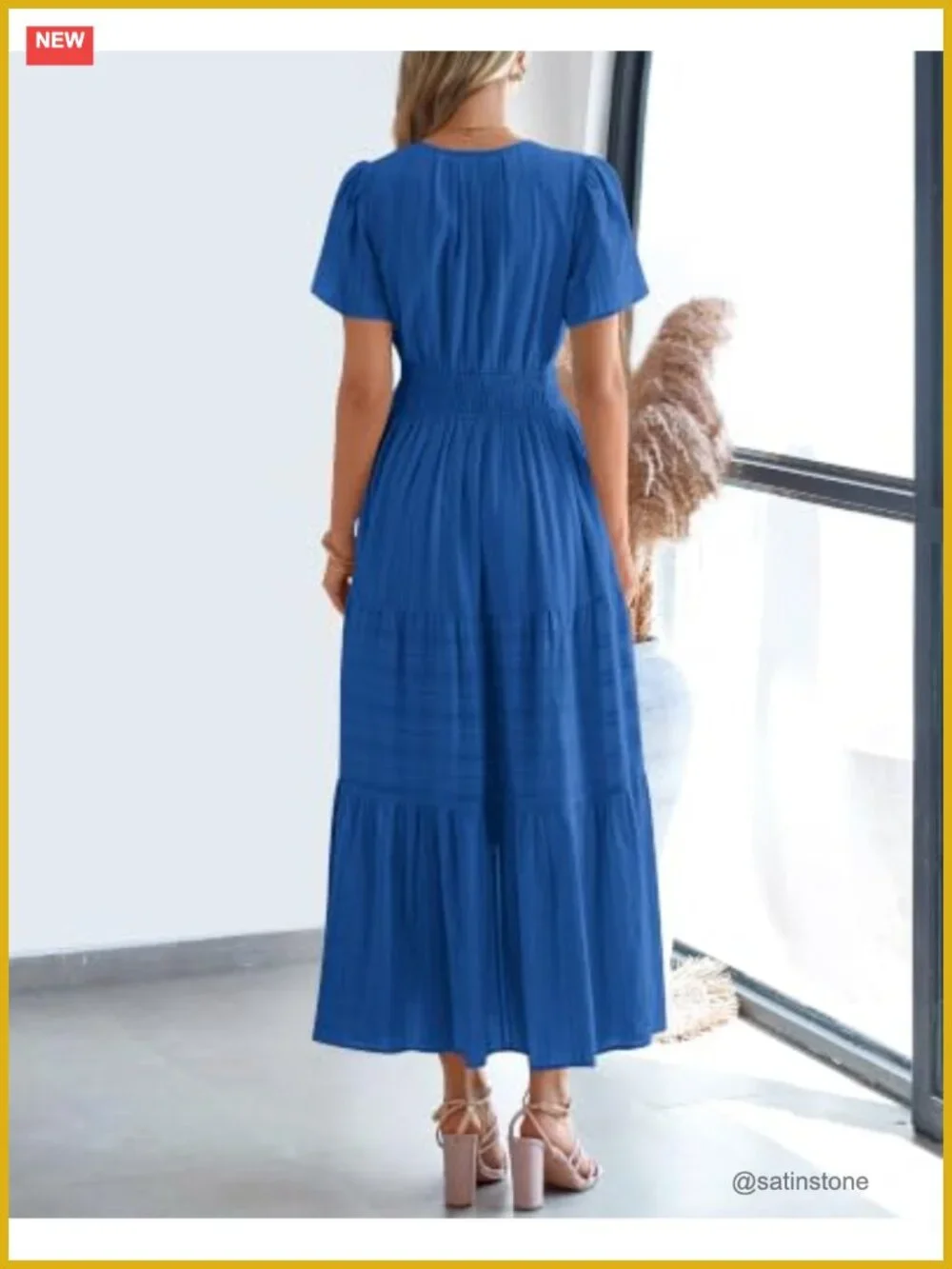Women's Summer Maxi Dress Short Sleeve V Neck Tiered Ruffle Boho Beach
